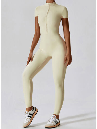 Short Sleeves Half-Zip Romper Leotard