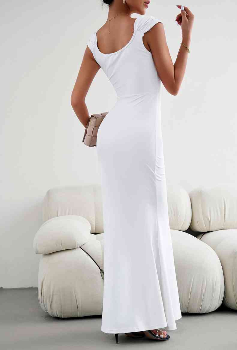 White Stretch - Cap Sleeve Scoop Neck Maxi Dress (7515554480216)