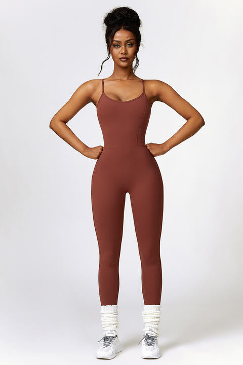 Spaghetti Strap Open-Back Sports Romper Jumpsuit (7484686925912)