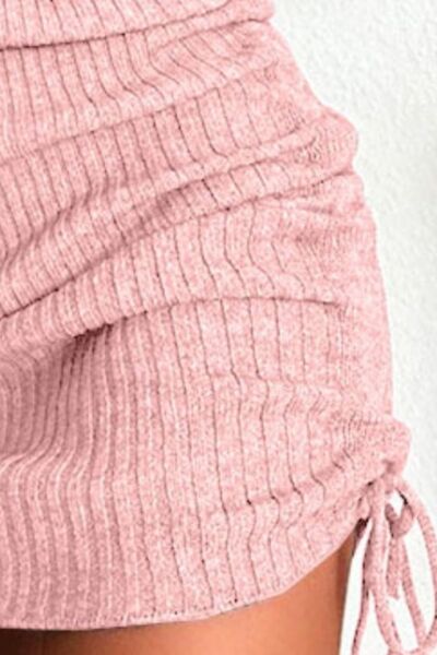 Ribbed Drawstrings Mini Dress (7515480555608)