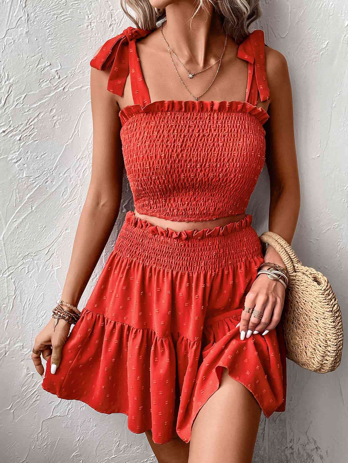 Smocked Tank & Frill Trim Skirt - Set (7501456080984)