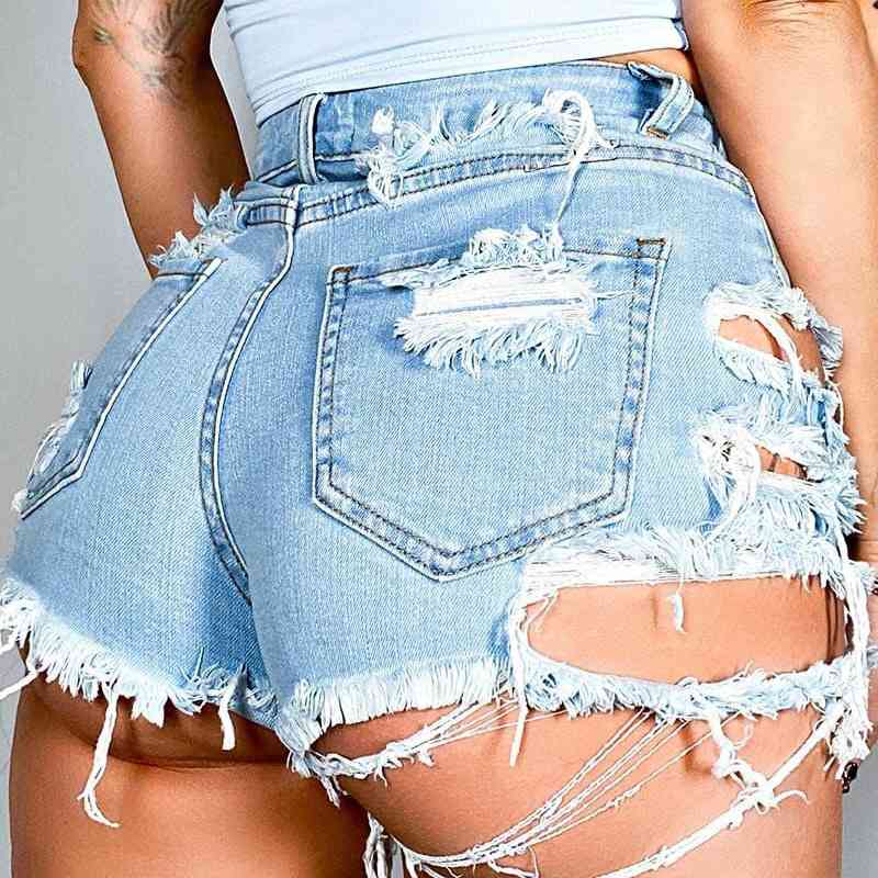My Fav Shorts - Asymmetrical Distressed Denim Shorts (7486617682008)