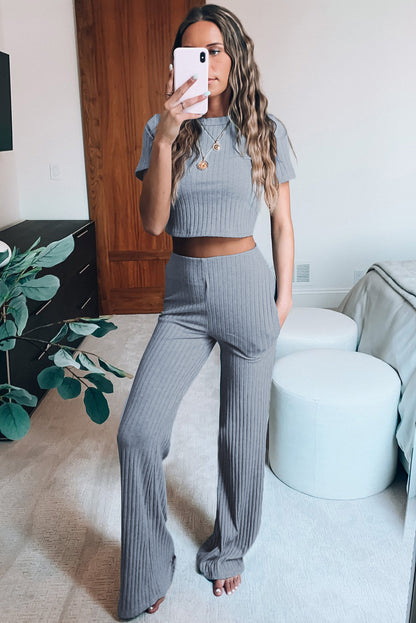 Crop T-Shirt & Wide Leg Pants Lounge Set (7501480820824)