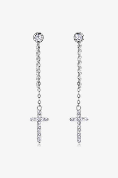 Moissanite 925 Sterling Silver Cross Earrings (7499301486680)