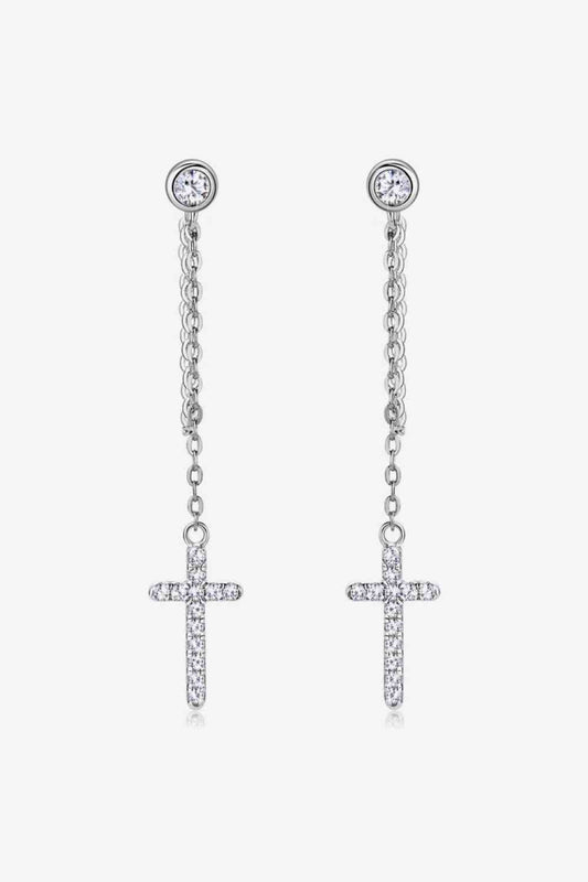 Moissanite 925 Sterling Silver Cross Earrings (7499301486680)