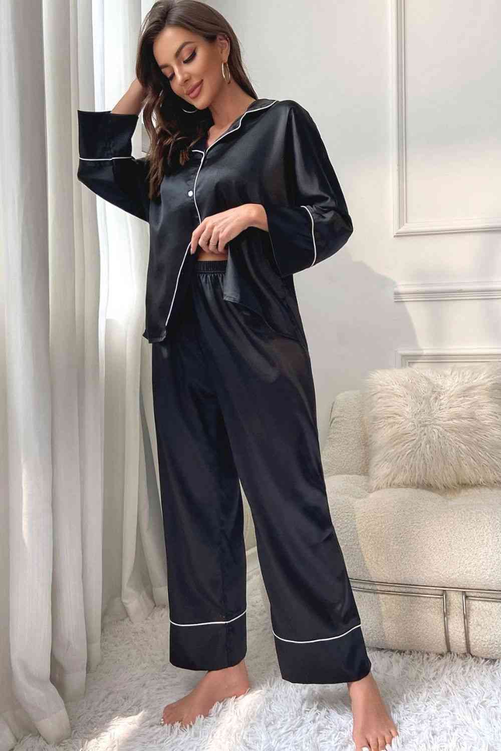 Pajama Pajama - Contrast Button-Up Top and Pants Pajama Set (7501489471576)