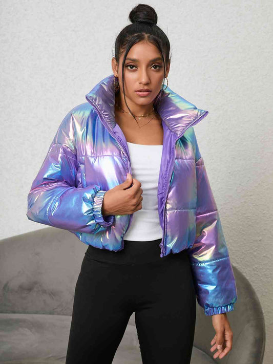 Gradient Neon - Gradient Zip-Up Collared Puffer Jacket (7484291514456)