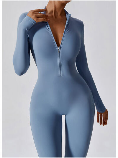 Mock Neck Zip-Up Long Sleeves Romper Leotard