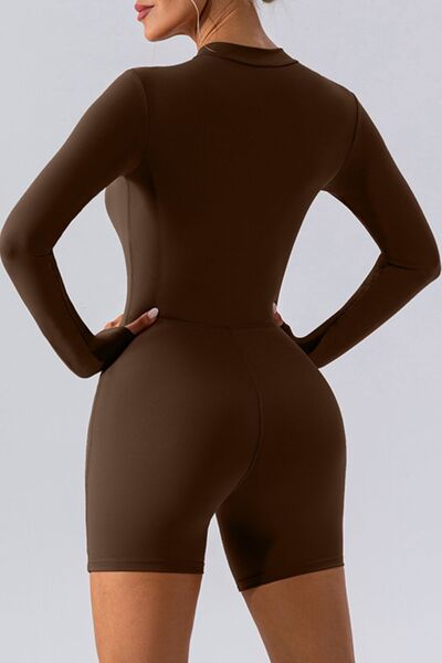 Long Sleeves Half-Zip Romper Leotard