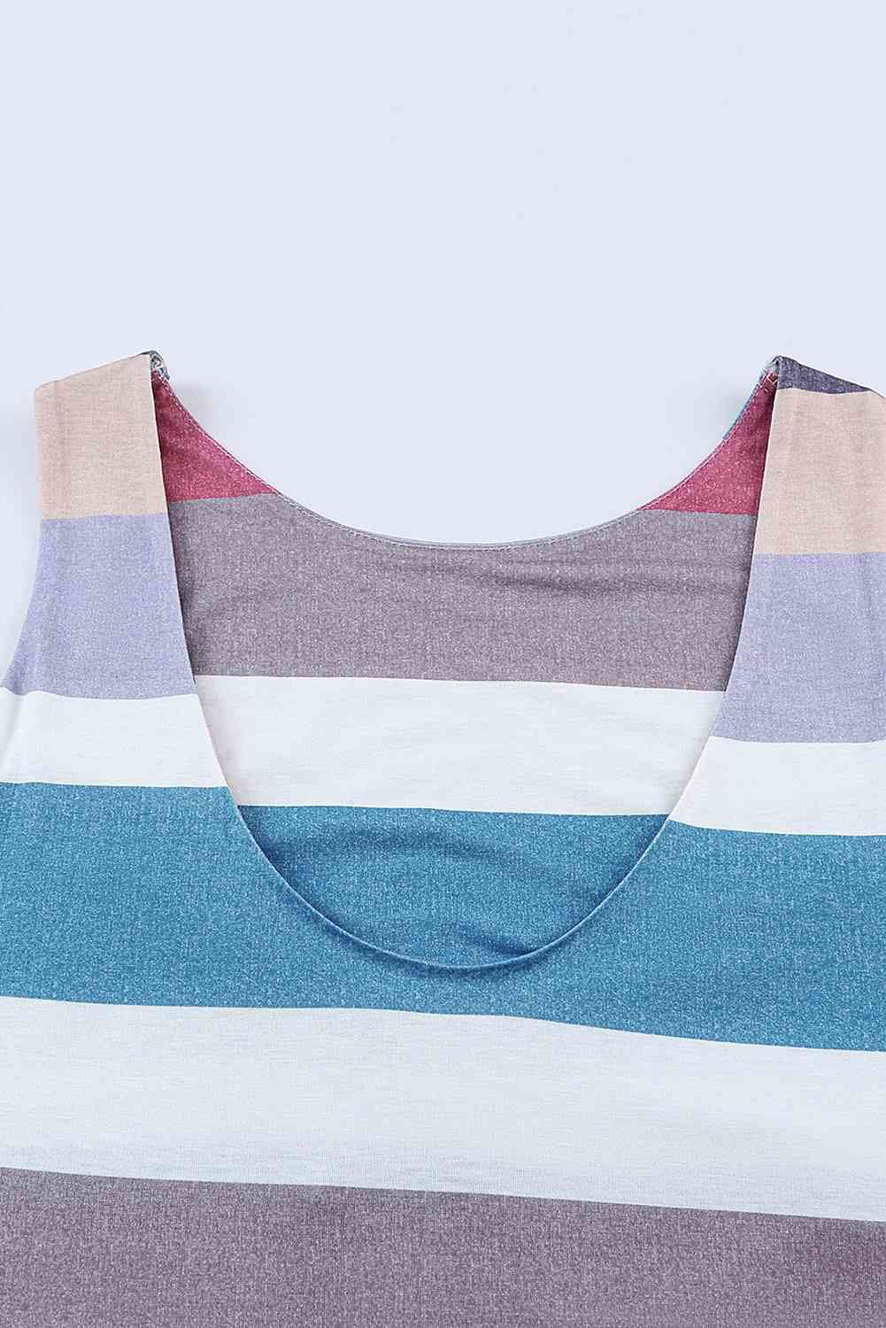 Striped Slit Sleeveless - Maxi Dress (7515557593176)