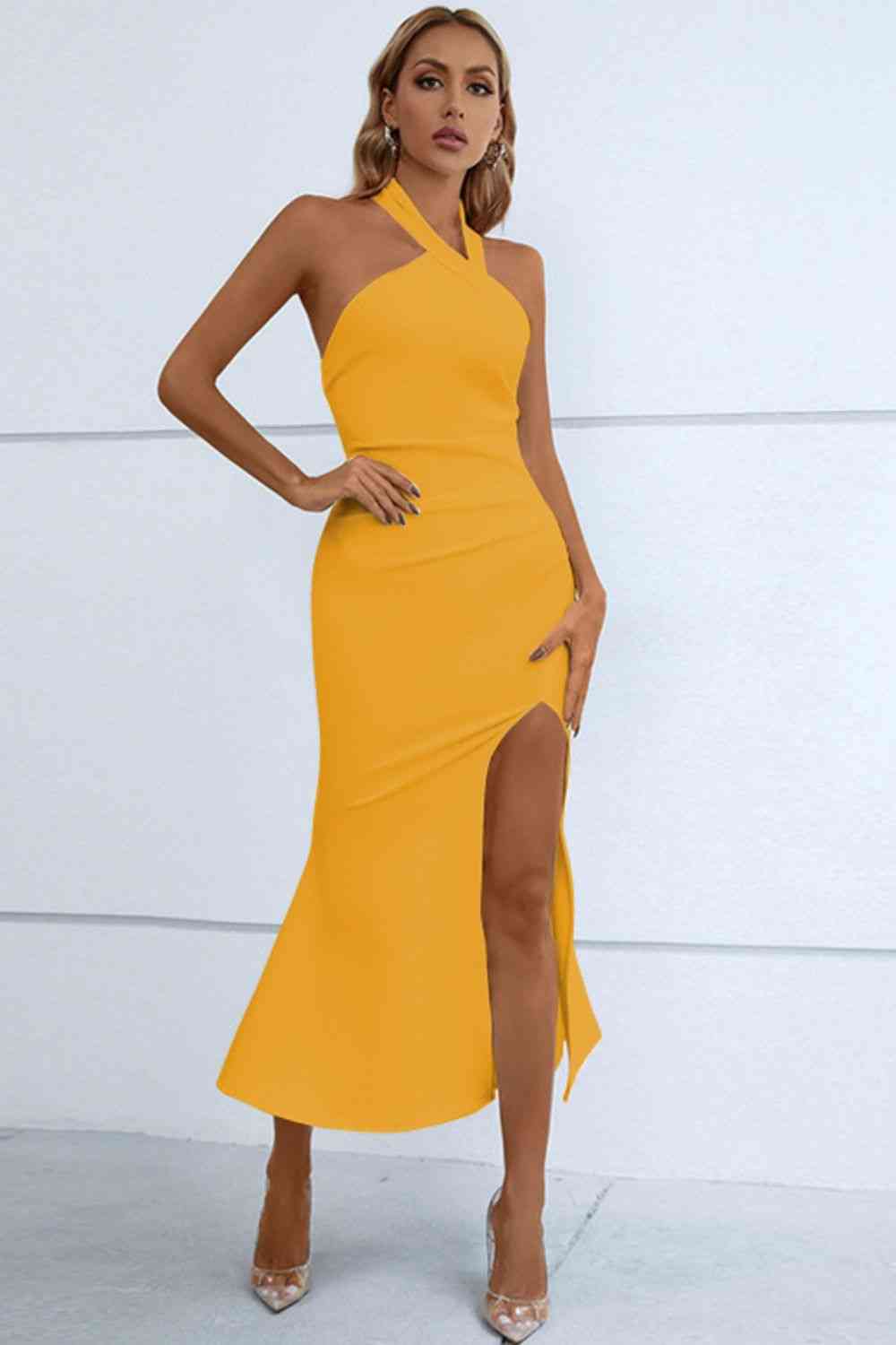 Fishtail Bodycon Dress - Halter Neck (7524270604376)