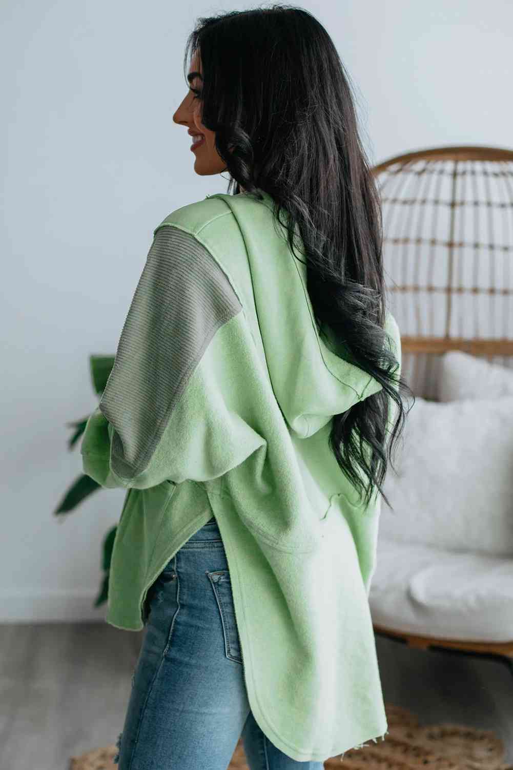 Quarter-Snap - Color Block Quarter-Snap Slit Hoodie (7501331923032)