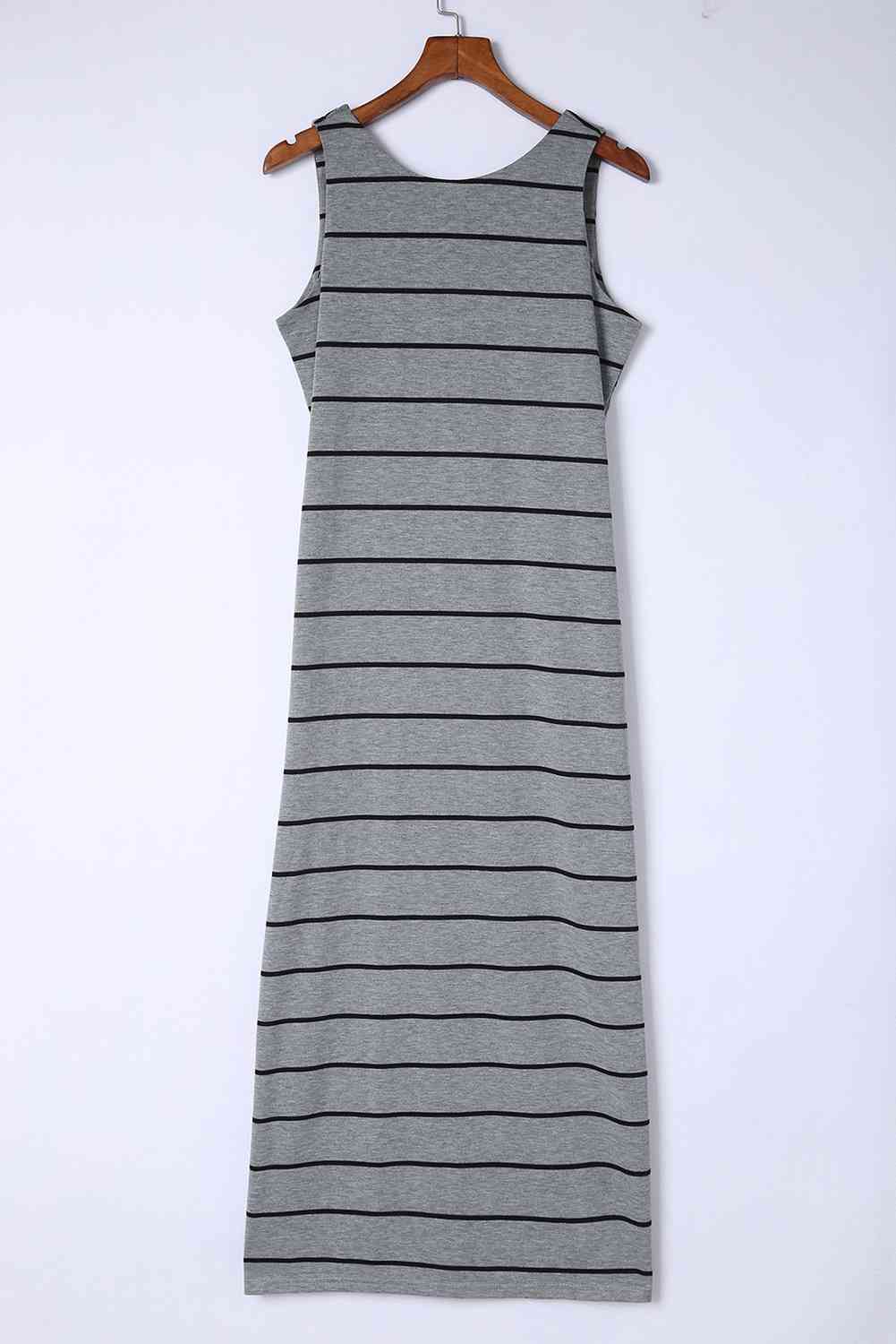 Striped Slit Sleeveless - Maxi Dress (7515562672216)