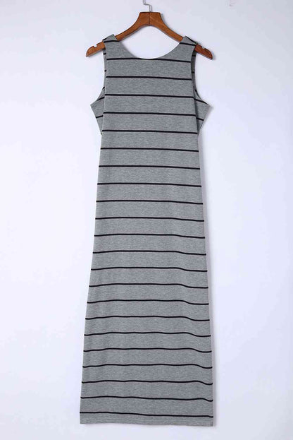 Striped Slit Sleeveless - Maxi Dress (7515562672216)