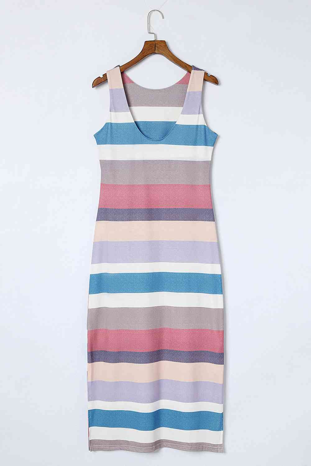 Striped Slit Sleeveless - Maxi Dress (7515557593176)