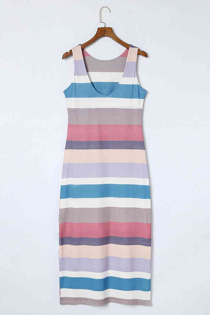 Striped Slit Sleeveless - Maxi Dress (7515557593176)