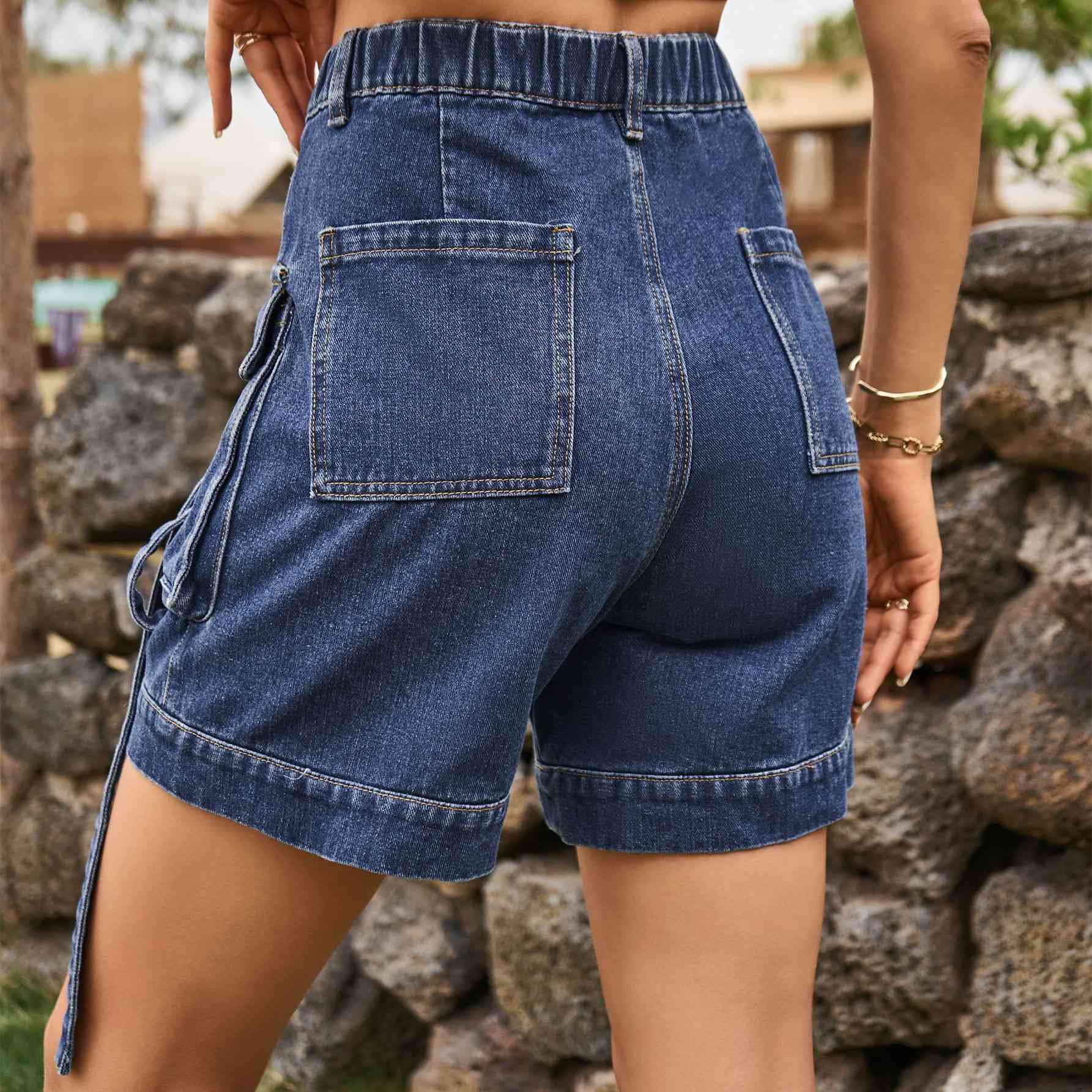 Cargo Denim - High-Waist Denim Cargo Shorts (7500850200664)