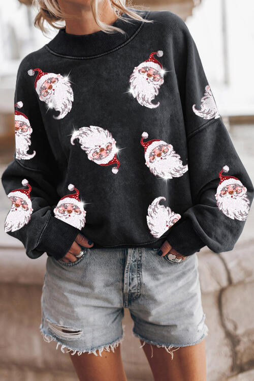 Sequin Santa - Round Neck Drop Shoulder Sweatshirt (7484680634456)