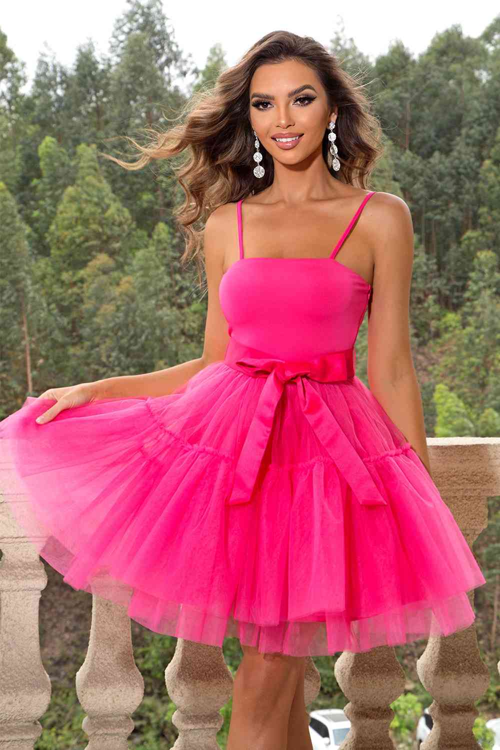 Spaghetti Strap Tied - Mesh Dress (7516366241880)