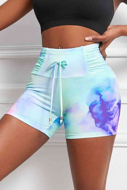 Tie-Dye Tie - Detail Ruched Sports Shorts (7500859932760)