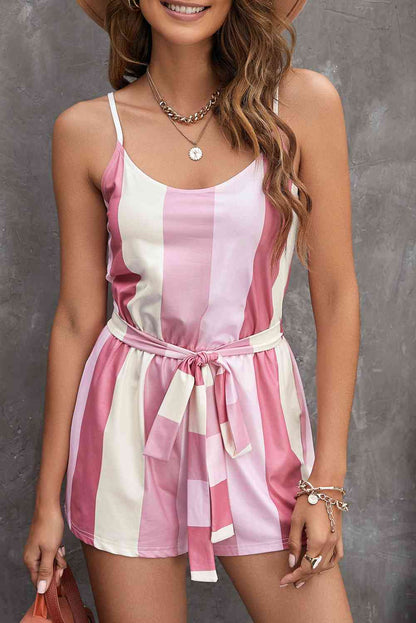 Striped Spaghetti-Straps - Tie-Waist Romper (7484708618328)