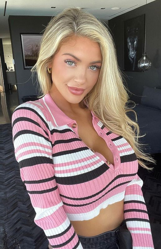 Polo-Collar Striped Top