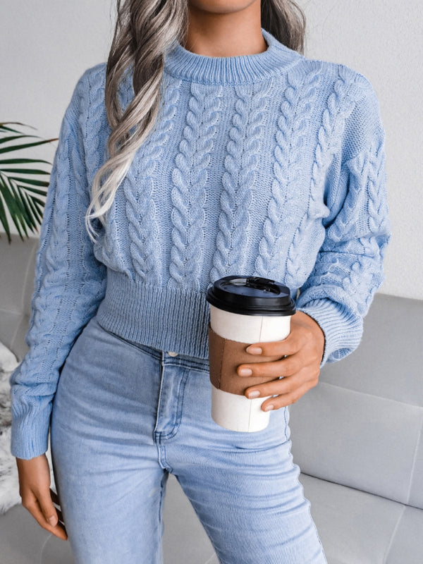 Dropped-Sleeves Twisted-Waist Knit Cropped Sweater