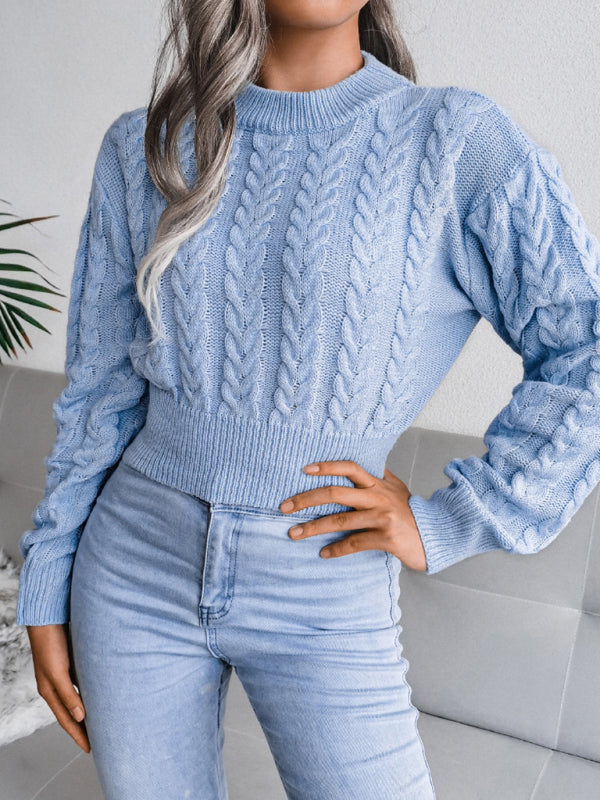 Dropped-Sleeves Twisted-Waist Knit Cropped Sweater