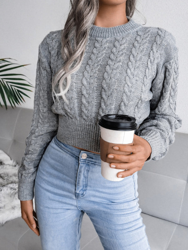 Dropped-Sleeves Twisted-Waist Knit Cropped Sweater