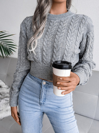 Dropped-Sleeves Twisted-Waist Knit Cropped Sweater