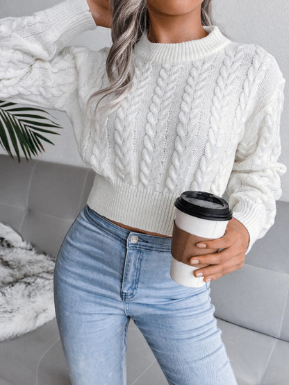 Dropped-Sleeves Twisted-Waist Knit Cropped Sweater