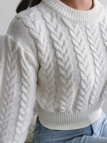 Dropped-Sleeves Twisted-Waist Knit Cropped Sweater
