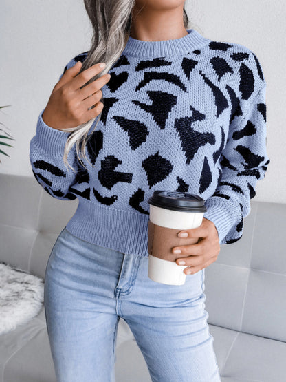Leopard Knit Print Crop Sweater