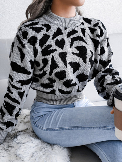 Leopard Knit Print Crop Sweater
