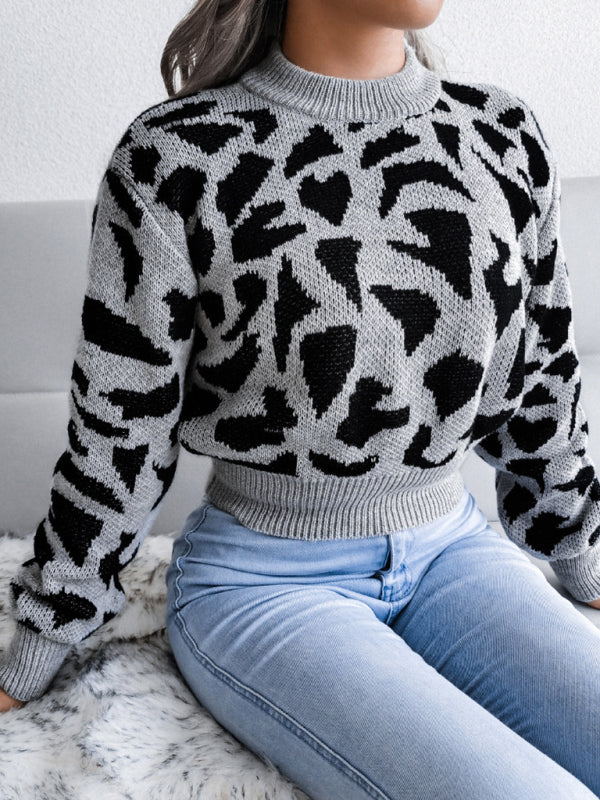 Leopard Knit Print Crop Sweater