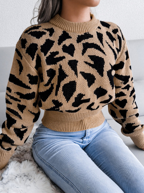 Leopard Knit Print Crop Sweater