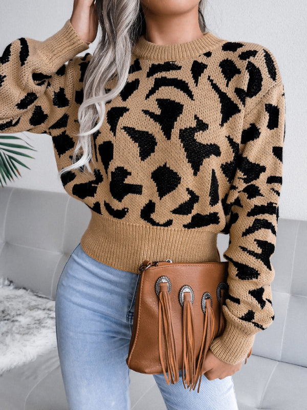 Leopard Knit Print Crop Sweater