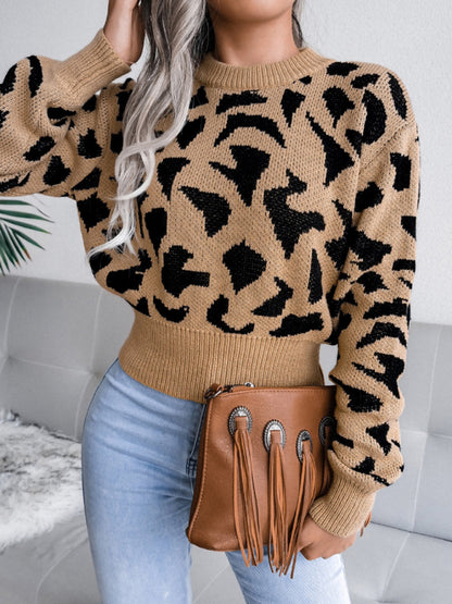 Leopard Knit Print Crop Sweater
