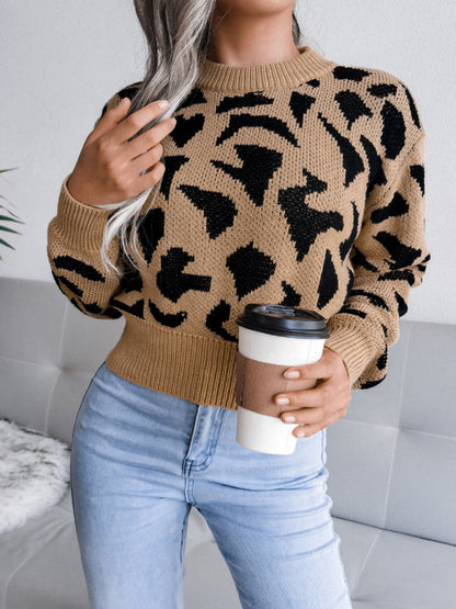 Leopard Knit Print Crop Sweater