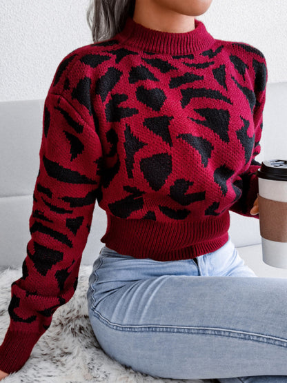 Leopard Knit Print Crop Sweater