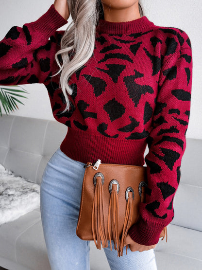 Leopard Knit Print Crop Sweater