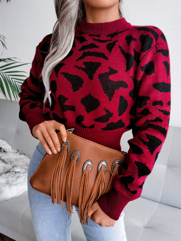 Leopard Knit Print Crop Sweater