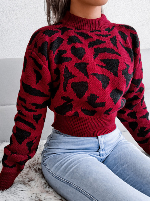 Leopard Knit Print Crop Sweater