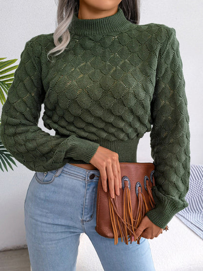 Diamond Crop Knit Cut-Out Long Sleeves Sweater