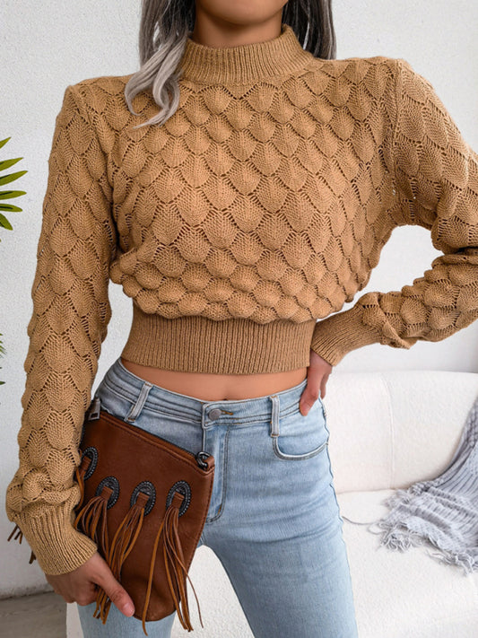 Diamond Crop Knit Cut-Out Long Sleeves Sweater