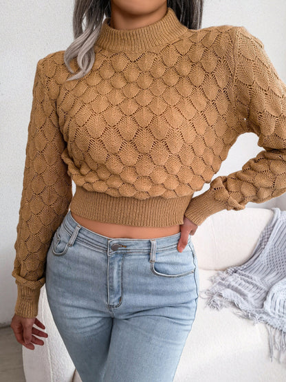 Diamond Crop Knit Cut-Out Long Sleeves Sweater